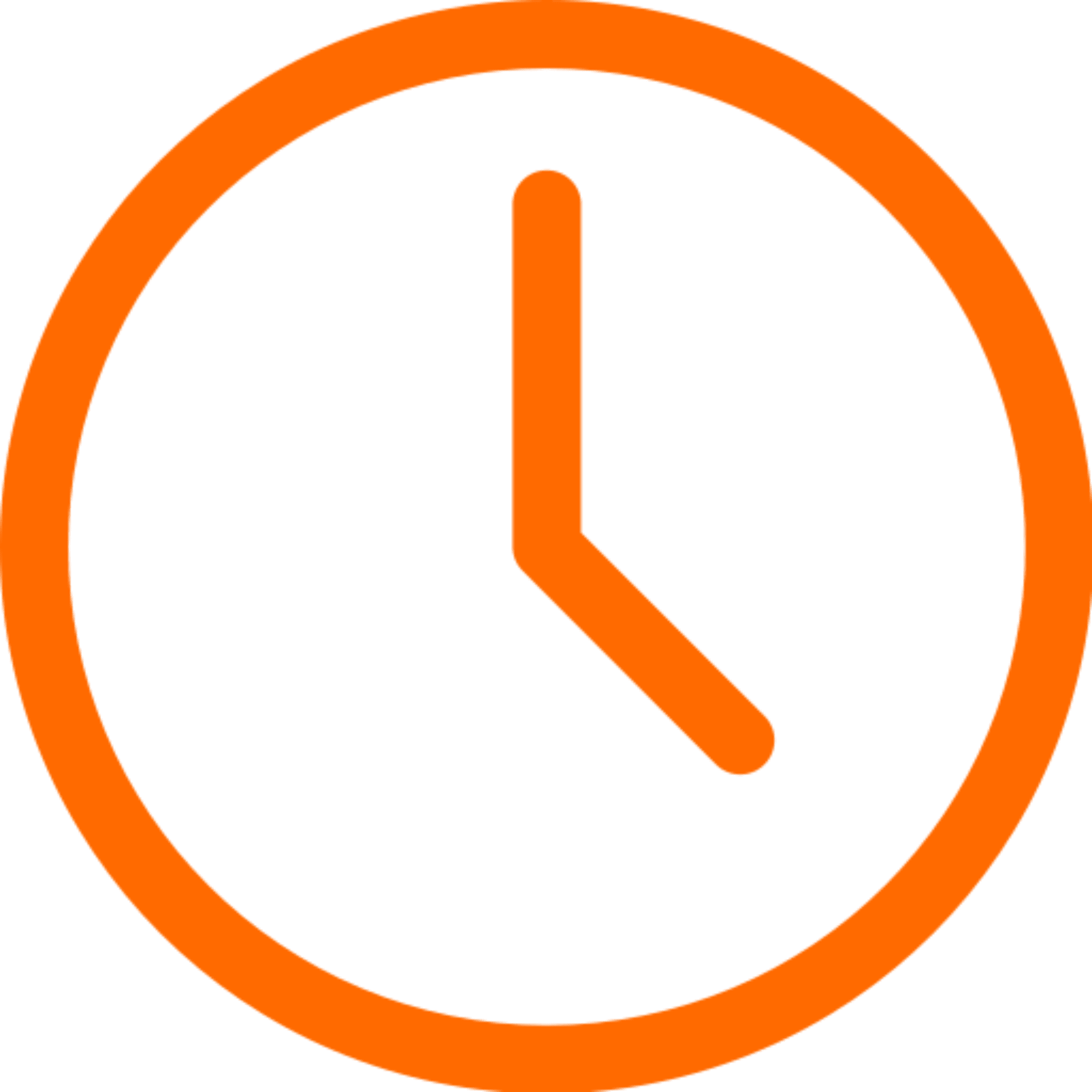 Orange clock icon showing time.